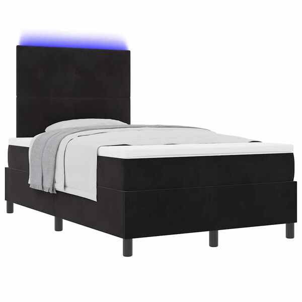 vidaXL Cama Box Spring LED con colch&oacute;n Negro 120 x 200 cm Terciopelo