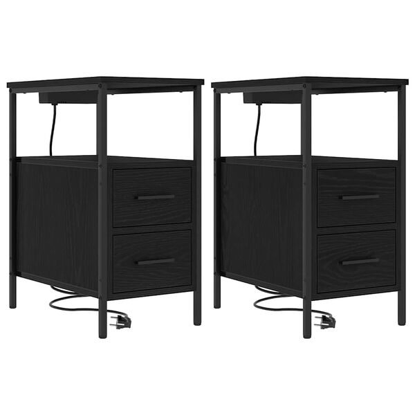 vidaXL Armario de Noche con caj&oacute;n 2 pcs Roble Negro 30 x 48 x 61 cm