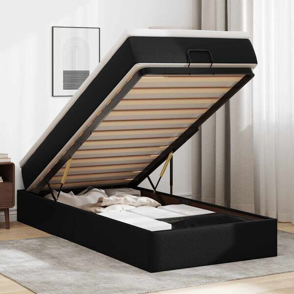 vidaXL Estructura cama otomana colch&oacute;n cuero sint&eacute;tico negro 90x200 cm