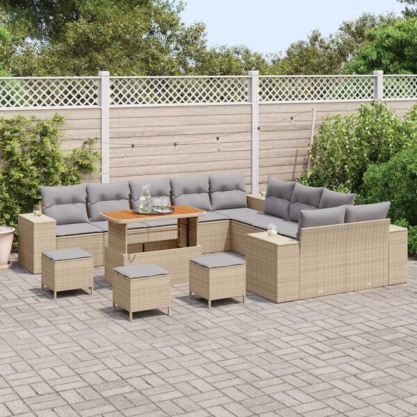 vidaXL Conjunto de sof&aacute; de jard&iacute;n 14 pcs Beige rat&aacute;n sint&eacute;tico