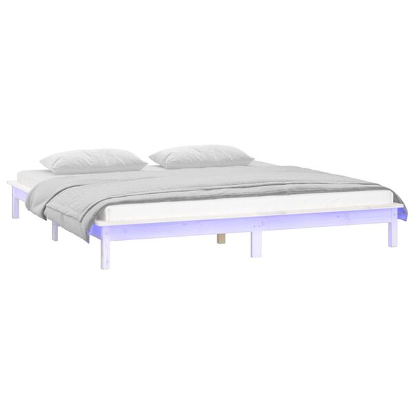 vidaXL Estructura cama LED sin colch&oacute;n madera maciza blanco 160x200 cm