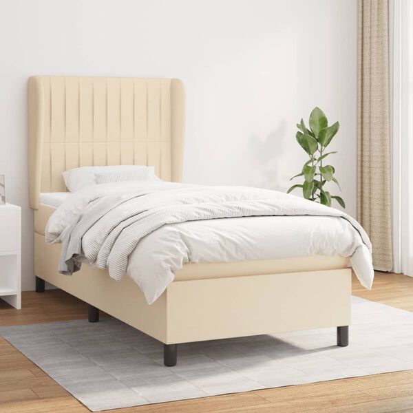 vidaXL Cama box spring con colch&oacute;n tela color crema 90x200 cm