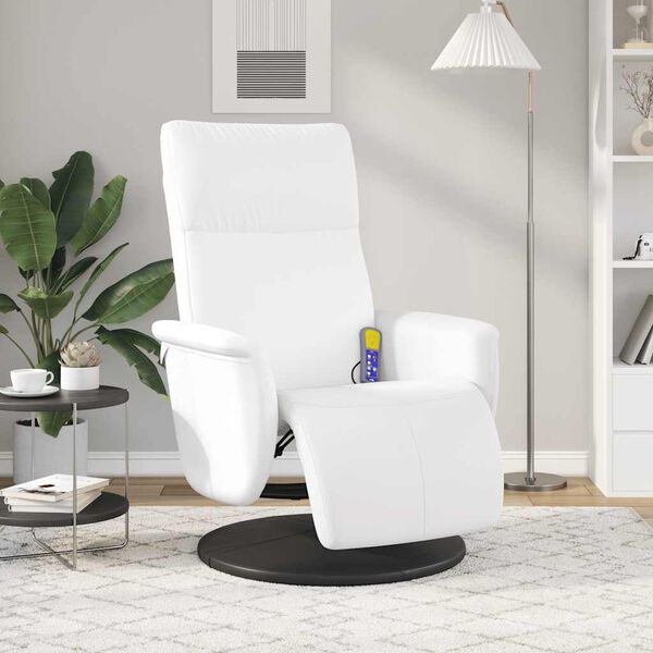 vidaXL Sill&oacute;n reclinable masaje con reposapi&eacute;s cuero sint&eacute;tico blanco