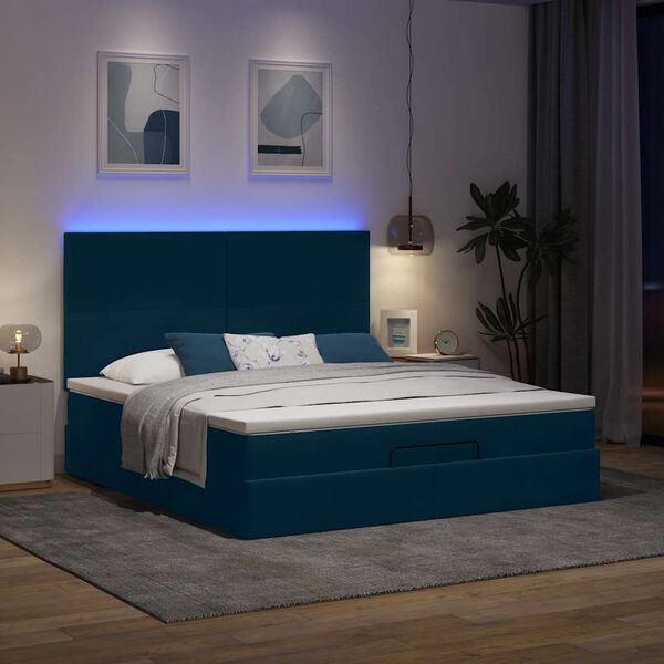 vidaXL Estructura de cama otomana colchones terciopelo azul oscuro