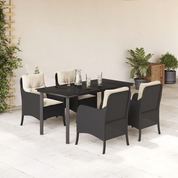 vidaXL Set de muebles jard&iacute;n 5 pzas con cojines rat&aacute;n sint&eacute;tico negro