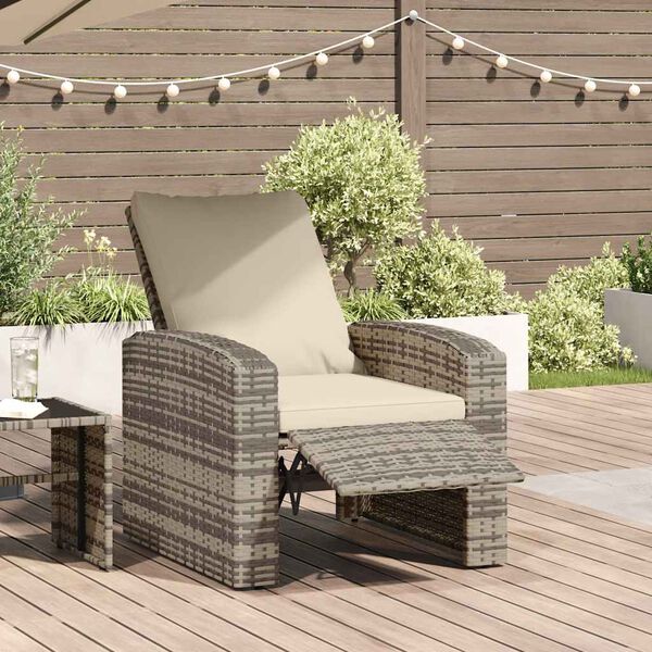 vidaXL Sillón reclinable jardín y cojines ratán sintético marrón claro