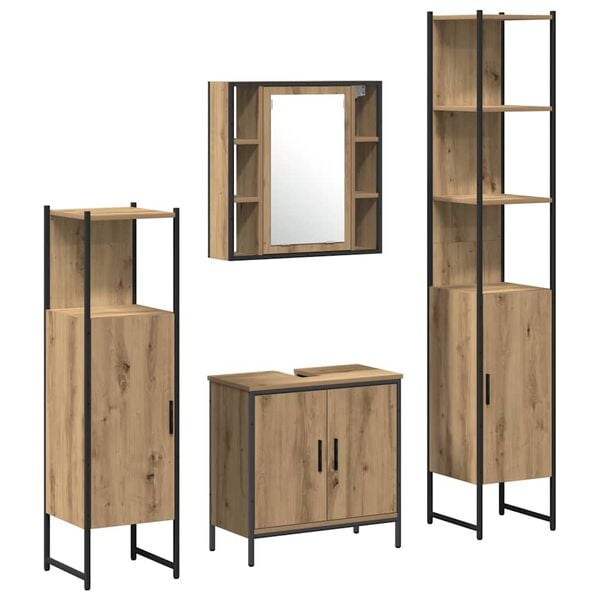 vidaXL Juego de muebles de ba&ntilde;o 4 pcs Marr&oacute;n Madera contrachapada