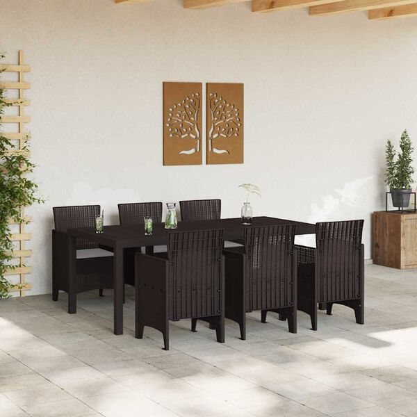 vidaXL Conjunto de Comedor de Jardín 7 pcs Marrón Ratan Polt