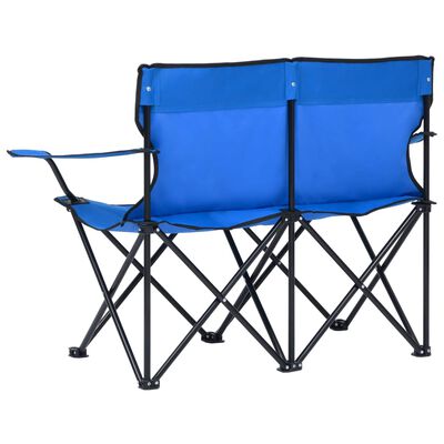 vidaXL Silla de camping plegable de 2 plazas acero y tela azul