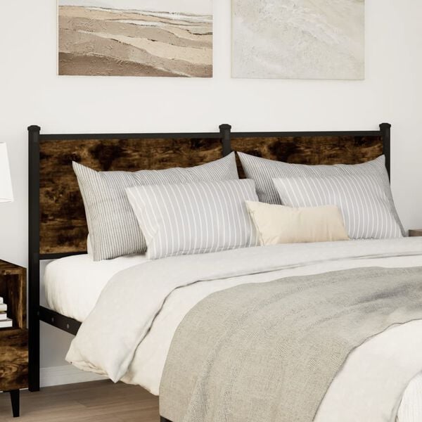 vidaXL Cabecero de madera de ingenier&iacute;a y acero roble ahumado 150 cm