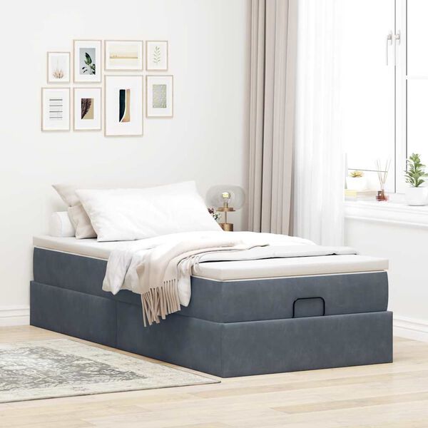 vidaXL Estructura cama otomana colch&oacute;n terciopelo gris oscuro