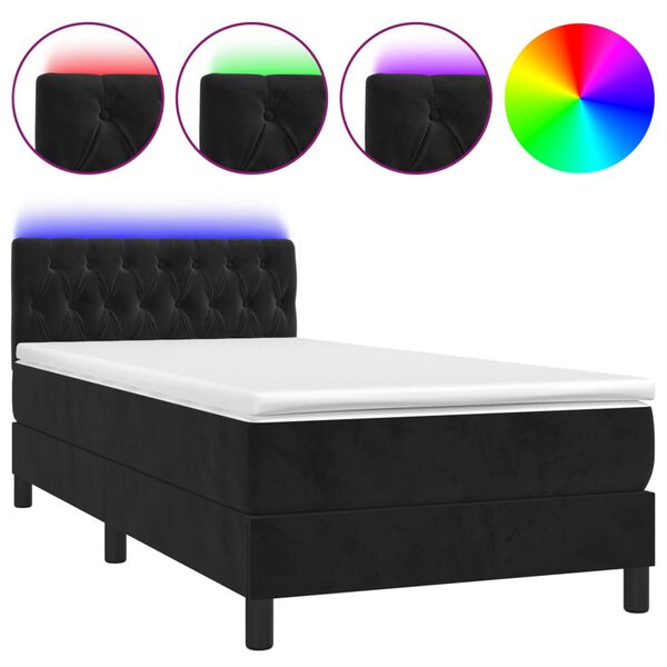 vidaXL Cama box spring colch&oacute;n y LED terciopelo negro 90x190 cm