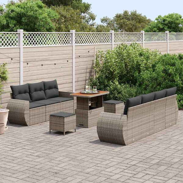 vidaXL Conjunto de sof&aacute; de jard&iacute;n 10 pcs Gris rat&aacute;n sint&eacute;tico