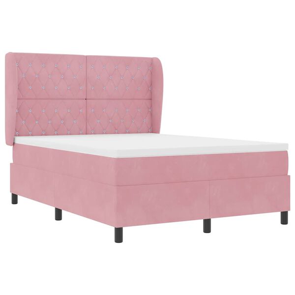 vidaXL Cama tipo Box Spring con colch&oacute;n Rosa 190 x 140 cm Poli&eacute;ster