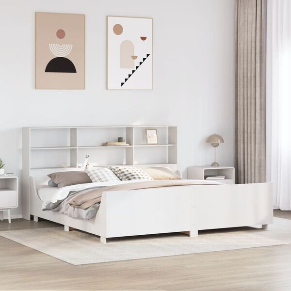 vidaXL Cama con estanter&iacute;a sin colch&oacute;n madera maciza blanca 180x200 cm