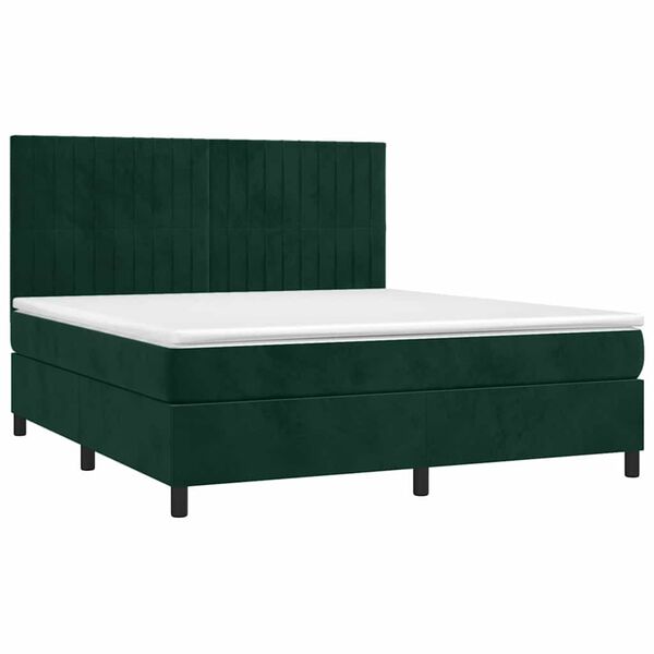vidaXL Cama box spring colch&oacute;n y LED terciopelo verde oscuro 160x200cm