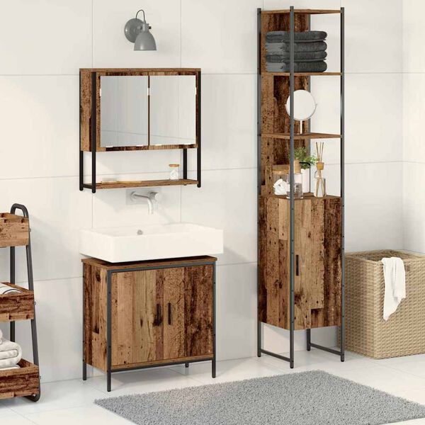 vidaXL Juego de muebles de ba&ntilde;o 3 pcs Marr&oacute;n Madera contrachapada