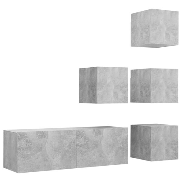 vidaXL Set de muebles de salón 6 pzas madera ingeniería gris hormigón