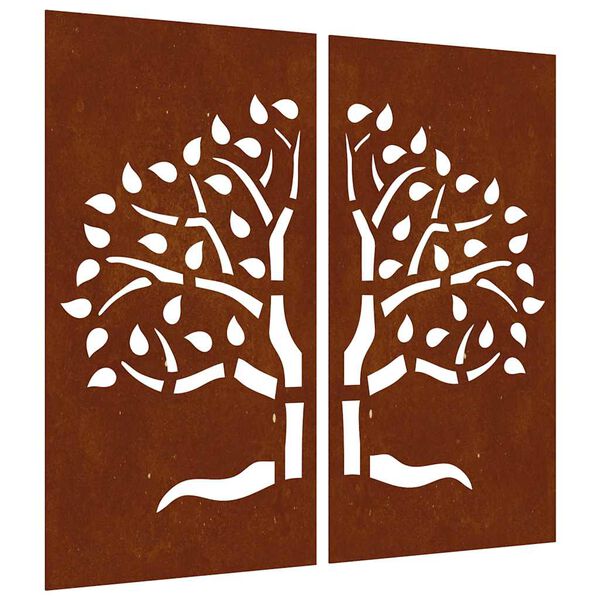 vidaXL Adorno pared jard&iacute;n 2 uds acero corten dise&ntilde;o &aacute;rbol 105x55 cm