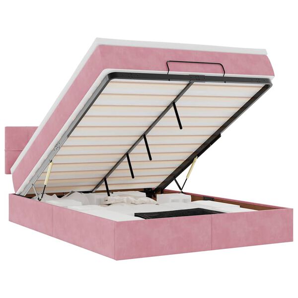 vidaXL Estructura cama otomana con colch&oacute;n terciopelo rosa 140x190 cm