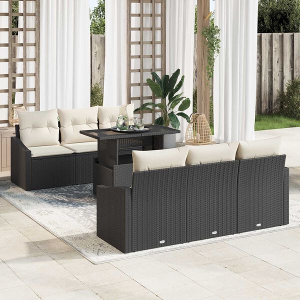 vidaXL Conjunto de sofá de jardín 7 pcs Negro ratán sintético