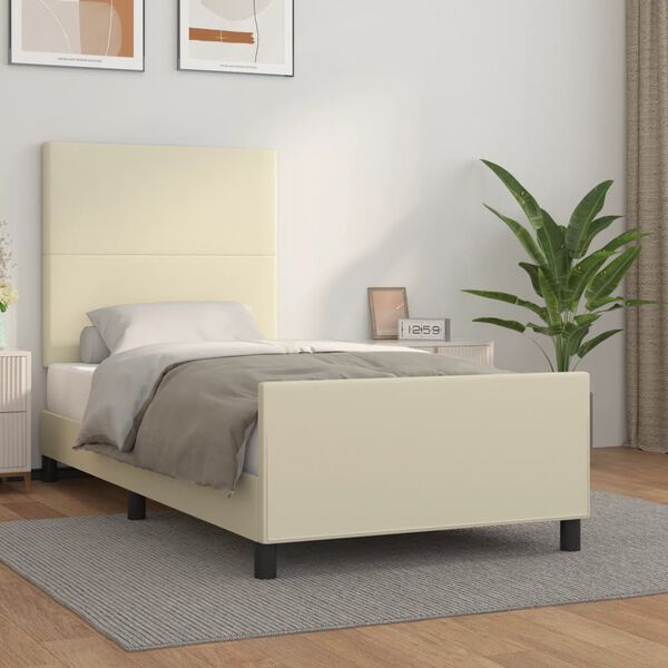 vidaXL Estructura de cama sin colch&oacute;n cuero sint&eacute;tico crema 100x200 cm