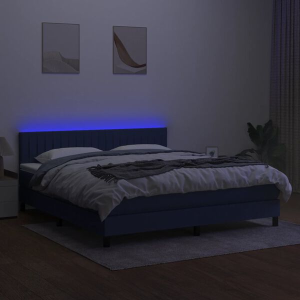 vidaXL Cama box spring colch&oacute;n y luces LED tela azul 180x200 cm