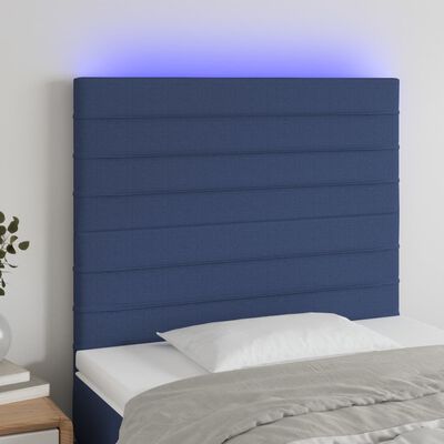 vidaXL Cabecero con luces LED tela azul 100x5x118/128 cm