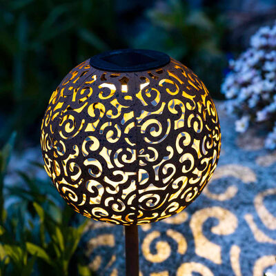 Hi Lámpara LED solar de jardín forma esférica metal marrón 18 cm