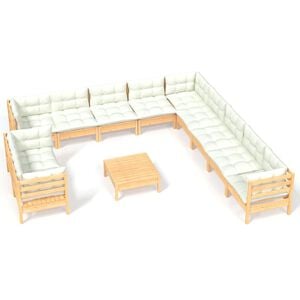 vidaXL Muebles de jard&iacute;n 12 piezas y cojines madera maciza de pino