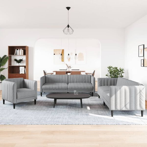 vidaXL Juego de sofás 3 piezas tela gris claro