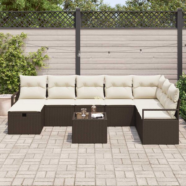 vidaXL Conjunto de sofá de jardín 9 pcs Marrón Poliratán