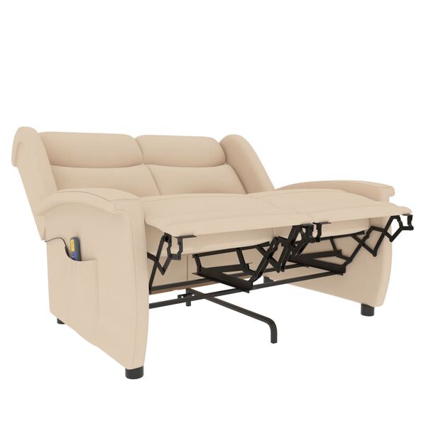 vidaXL Sillón reclinable de masaje de 2 plazas tela crema
