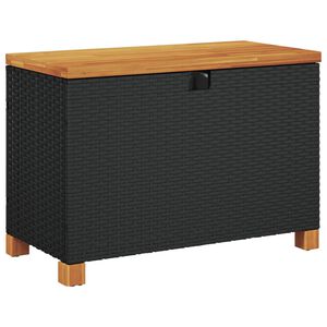 vidaXL Caja de almacenaje jard&iacute;n madera acacia rat&aacute;n negro 80x40x48 cm