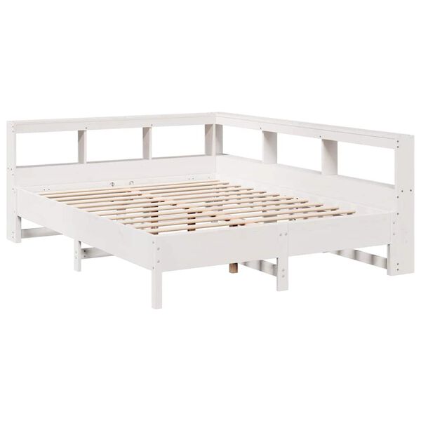 vidaXL Cama con estanter&iacute;a sin colch&oacute;n madera maciza blanca 160x200 cm