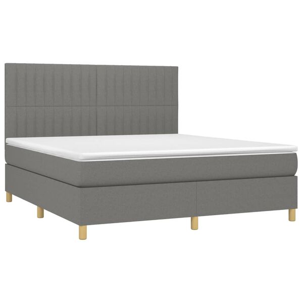 vidaXL Cama box spring colch&oacute;n y luces LED tela gris oscuro 180x200 cm