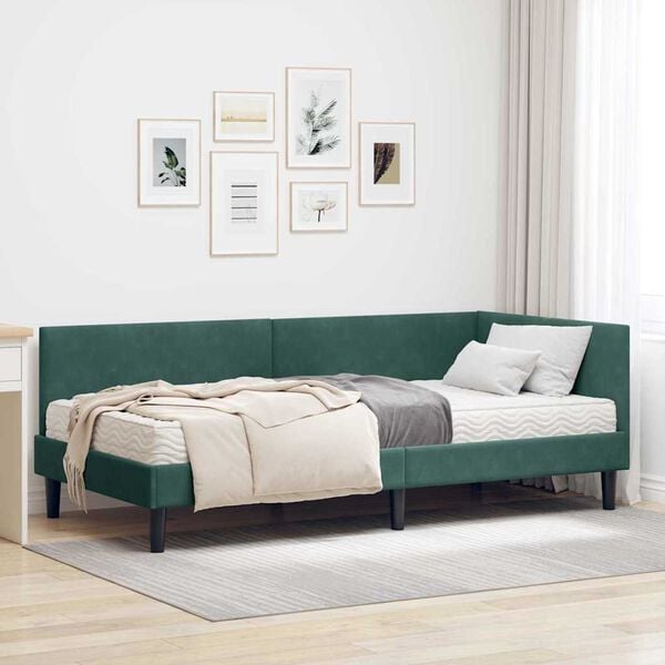 vidaXL Estructura de Cama Esquina con Colch&oacute;n 2 pcs Verde Terciopelo