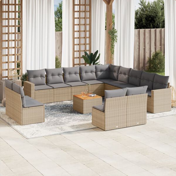 vidaXL Set sof&aacute;s de jard&iacute;n 14 pzas con cojines rat&aacute;n sint&eacute;tico beige