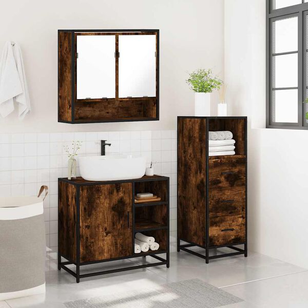 vidaXL Set de muebles ba&ntilde;o 3 pzas madera contrachapada roble ahumado