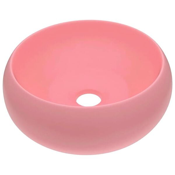vidaXL Lavabo de lujo redondo cer&aacute;mica rosa mate 40x15 cm