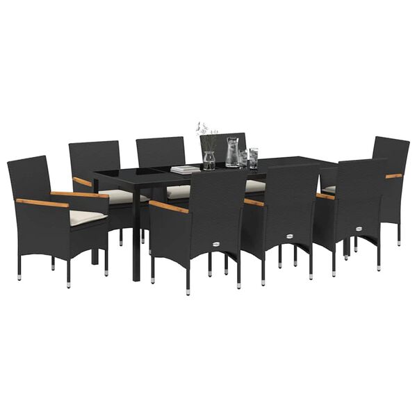 vidaXL Conjunto de Comedor de Jard&iacute;n 9 pcs Negro rat&aacute;n sint&eacute;tico