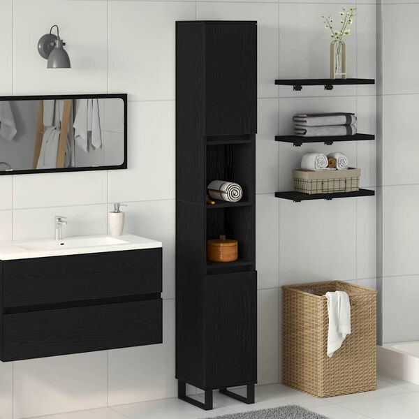 vidaXL Gabinete de Ba&ntilde;o con estante Roble Negro 30 x 30 x 190 cm