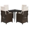 vidaXL Set comedor de jard&iacute;n 5 piezas y cojines rat&aacute;n sint&eacute;tico marr&oacute;n