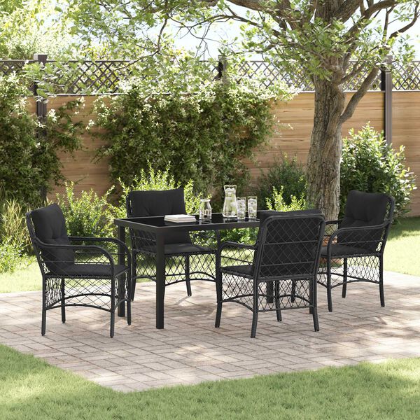 vidaXL Conjunto de Comedor de Jard&iacute;n 5 pcs Negro rat&aacute;n sint&eacute;tico