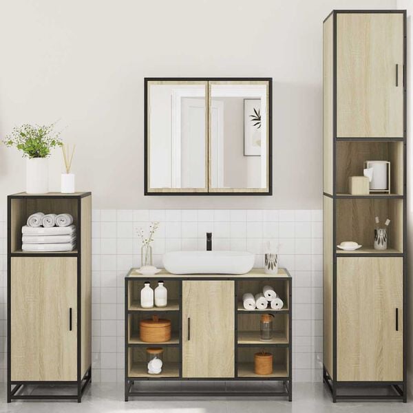 vidaXL Juego de muebles de baño 4 pzas contrachapada roble sonoma