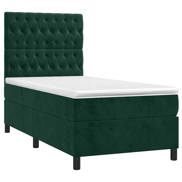 vidaXL Cama box spring colch&oacute;n y LED terciopelo verde oscuro 90x190 cm