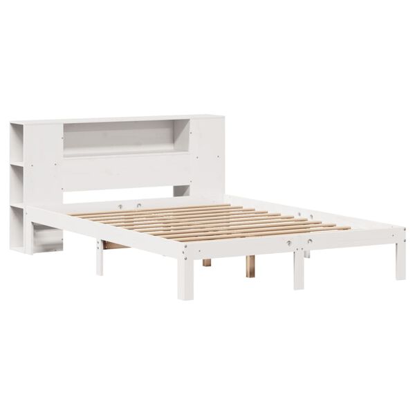 vidaXL Cama con estantería sin colchón madera maciza blanca 120x190 cm