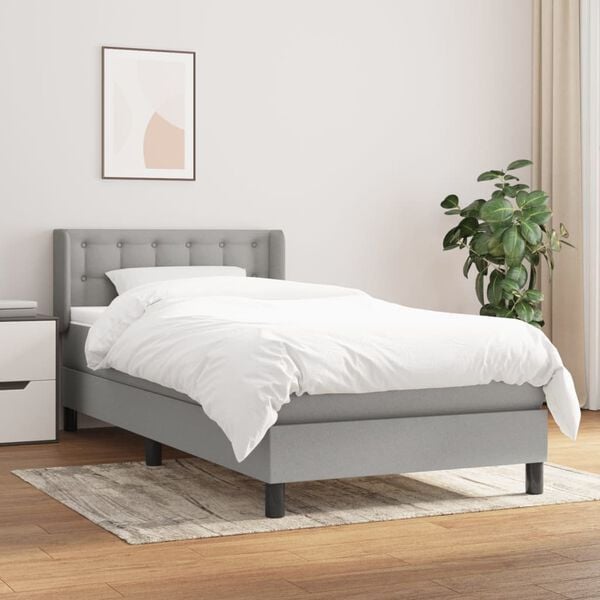 vidaXL Cama box spring con colch&oacute;n tela gris claro 90x200 cm