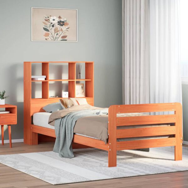 vidaXL Estructura de cama sin colch&oacute;n madera maciza marr&oacute;n 90x190 cm