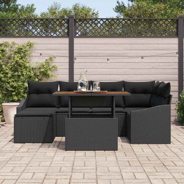 vidaXL Conjunto de Comedor de Jard&iacute;n con coj&iacute;n 7 pcs Negro y Marr&oacute;n